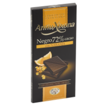 Chocolate Negro 72% Cacao con naranja. Sin gluten - 90 grs - Antiu Xixona