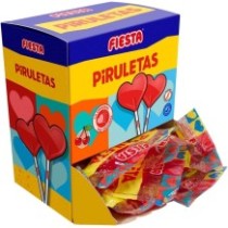 Caja de Piruletas Caramelo con Palo Cereza - 20 unids. - Sem glúten - Fiesta